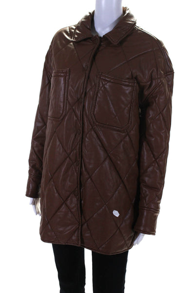 Slate & Willow Womens Quilted Faux Leather Shacket Size 10 14984069