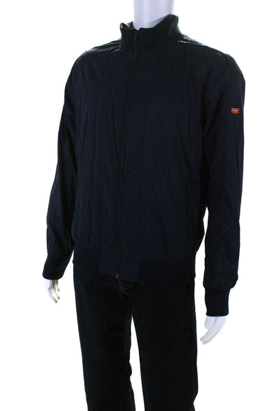 Super Dry Mens Striped Zipped Long Sleeve Collar Windbreaker Jacket Blue Size M