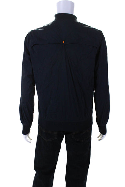 Super Dry Mens Striped Zipped Long Sleeve Collar Windbreaker Jacket Blue Size M