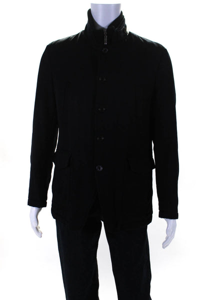 Gio Matto Mens Wool Buttoned Mock Neck Zipped Long Sleeve Coat Black Size M