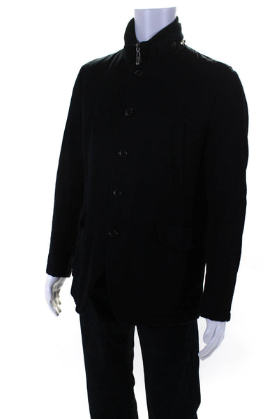 Gio Matto Mens Wool Buttoned Mock Neck Zipped Long Sleeve Coat Black Size M