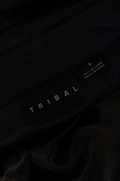 Tribal Womens Leather Full Zipper Light Jacket Dark Brown Size 6