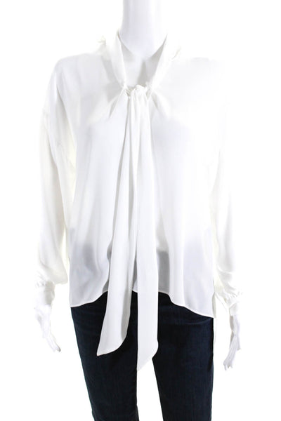 Bailey 44 Womens Key Hole Tie Neck Long Sleeves Blouse White Size Small