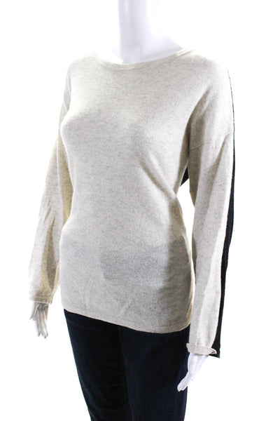 Vince Womens Cashmere Crew Neck Pullover Sweater White Grey Size Small