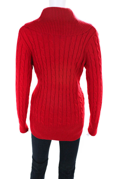 Calvin Klein Womens Cable Knit Turtleneck Sweater Red Cotton Size Medium