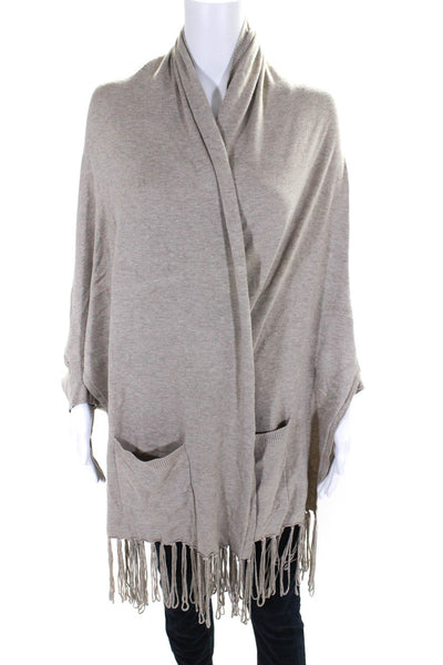 Tribal Womens Thin-Knit Short Sleeve Tassel Hem Sweater Cardigan Gray Size S/M