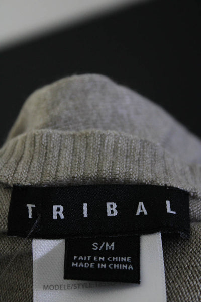Tribal Womens Thin-Knit Short Sleeve Tassel Hem Sweater Cardigan Gray Size S/M
