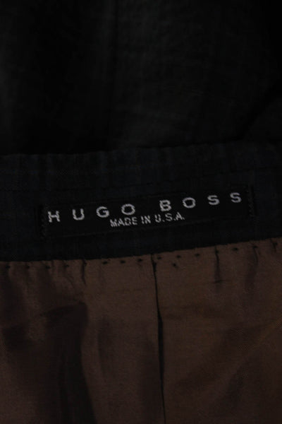 Boss Hugo Boss Mens Plaid Two Button Blazer Jacket Blue Wool Size 44 Long