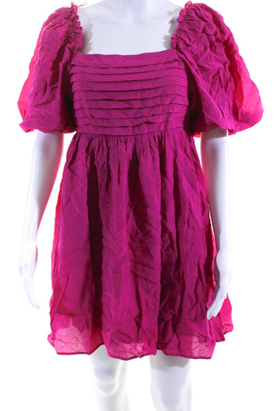Moon River Womens Short Puffy Sleeves A Line Dress Hot Pink Size Medium