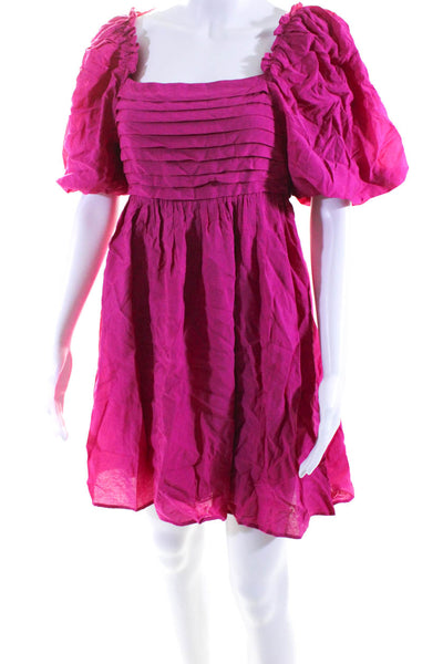Moon River Womens Short Puffy Sleeves A Line Dress Hot Pink Size Medium