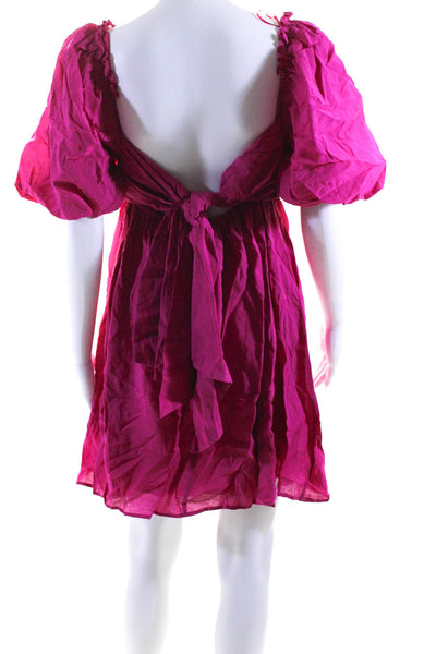 Moon River Womens Short Puffy Sleeves A Line Dress Hot Pink Size Medium