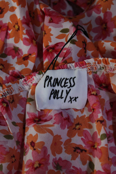 Pretty Polly Womens Floral Print High Waist A Line Dress Orange Pink Size Medium