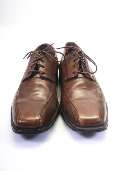 Johnston & Murphy Mens Leather Cuban Heel Square Toe Derby Shoes Brown Size 13 M
