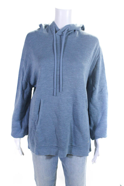 Theory Womens Textured Long Sleeve Pouch Pocket Drawstring Hoodie Blue Size M