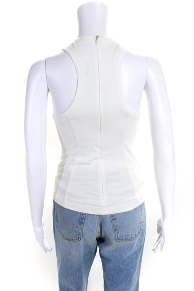 T Alexander Wang Womens Cotton Round Neck Zipped Darted Tank Top White Size XS