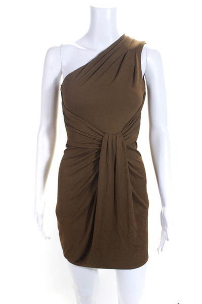 Michael Kors Womens Draped One Shoulder Midi Darted Zipped Dress Brown Size 4