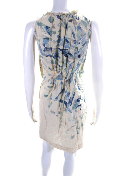 Lilka Anthropologie Womens Watercolor Print V Neck Shift Dress Ivory Blue Medium