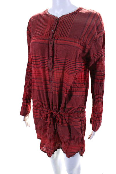 Xirena Womens Long Sleeve Stripe Crew Neck Drop Waist Shirt Dress Red Size Large