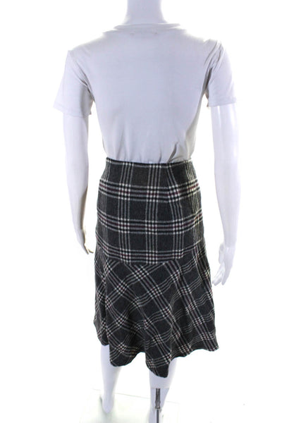 Classiques Entier Womens Plaid Boucle Midi Flare Skirt Gray Maroon Size 10