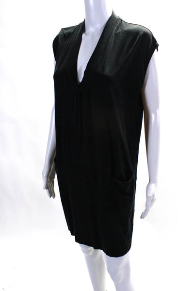 Dolan Womens V Neck Sleeveless Jersey Sheath Dress With Pockets Black Medium