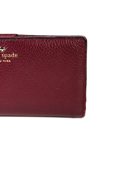 Kate Spade New York Womens Leather Foldover Snap Closure Wallet Burgundy