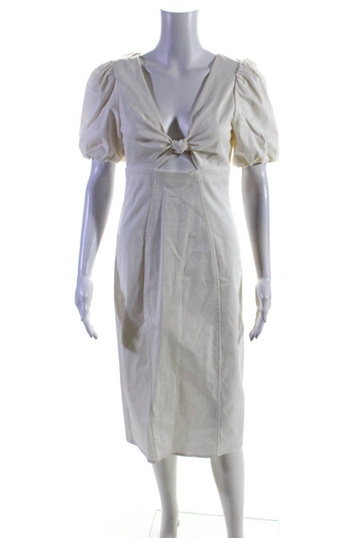J Crew Collection Womens Back Zip Cut Out V Neck Midi Dress White Cotton Size 2