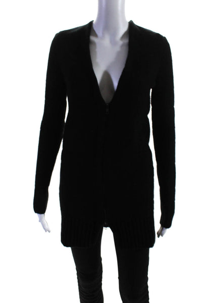 Inhabit Womens Front Zip Deep V Neck Cashmere Sweater Black Size Small