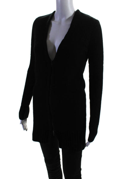 Inhabit Womens Front Zip Deep V Neck Cashmere Sweater Black Size Small