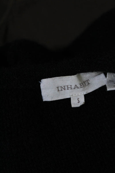 Inhabit Womens Front Zip Deep V Neck Cashmere Sweater Black Size Small