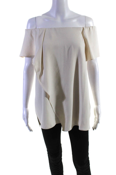 Halston Heritage Womens Back Zip Off Shoulder Boxy Draped Top White Size 4