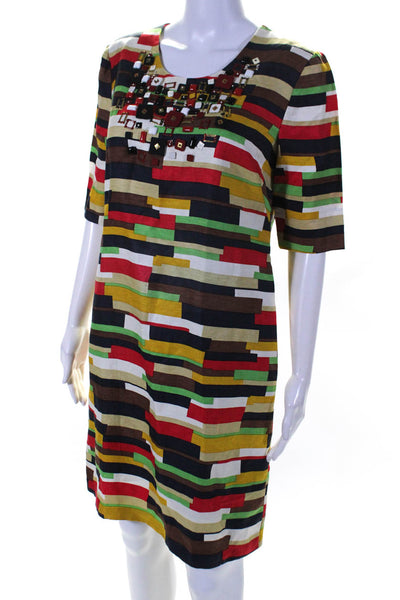 Milly Of New York Womens Silk Geometric Print Scoop Neck Dress Multicolor Size 6