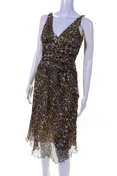 Trina Turk Womens Silk Chiffon Leopard Print Lined Midi Dress Multicolor Size 2
