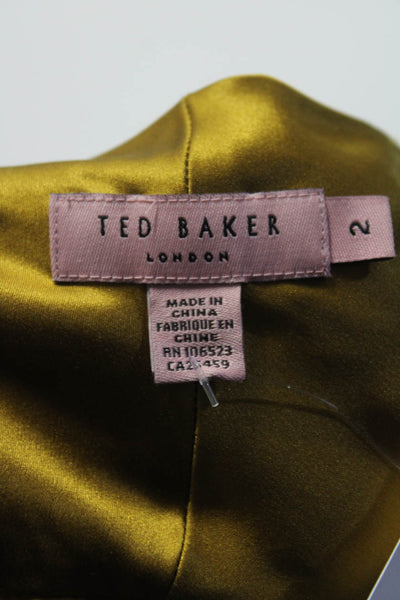 Ted Baker London Womens Sleeveless V Neck Satin Draped Top Mustard Yellow Size 2