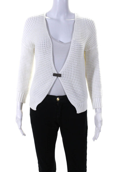 Peserico Womens Knitted Snapped Buttoned Long Sleeve Cardigan White Size EUR38