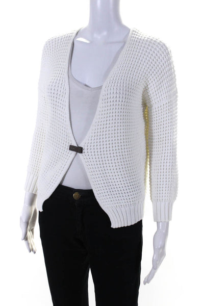 Peserico Womens Knitted Snapped Buttoned Long Sleeve Cardigan White Size EUR38