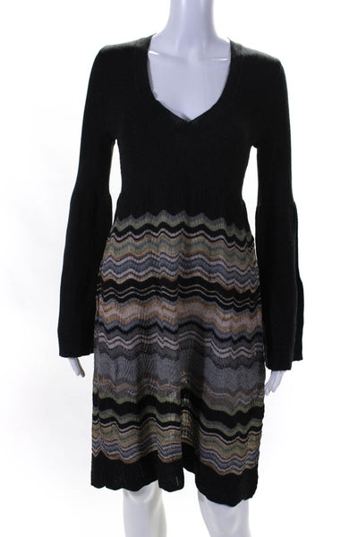 Missoni Womens Striped Metallic Print Textured Long Sleeve Dress Gray Size S