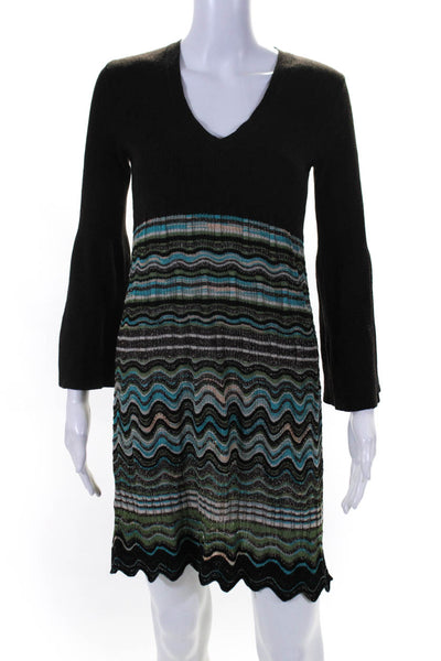 Missoni Womens Striped Metallic Print Textured Sweater Dress Brown Size M