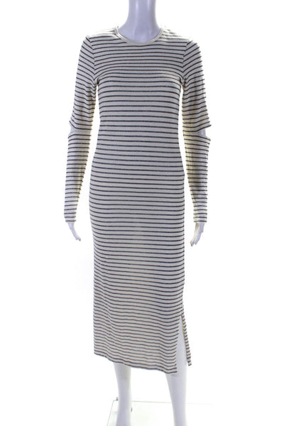 Current/Elliott Womens Cotton Stripe Cut-Out Long Sleeve Maxi Dress White Size 1