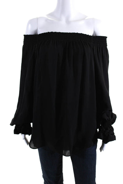 Kobi Halperin Womens Silk Long Flare Sleeves Blouse Black Size Medium