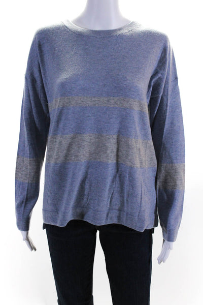 The Cashmere Project Womens Striped Crew Neck Sweater Blue Grey Size Medium