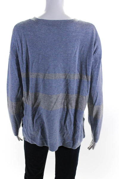 The Cashmere Project Womens Striped Crew Neck Sweater Blue Grey Size Medium