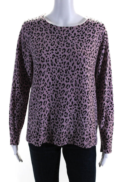 Repeat Womens Animal Print Crew Neck Sweater Pink Black Size Extra Small