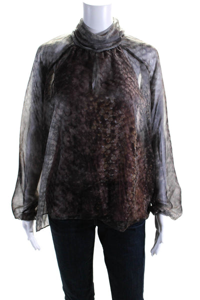 Lola And Sophie Womens Snakeskin Print Mock Neck Blouse Gray Size Small