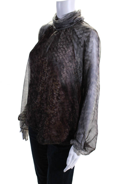 Lola And Sophie Womens Snakeskin Print Mock Neck Blouse Gray Size Small