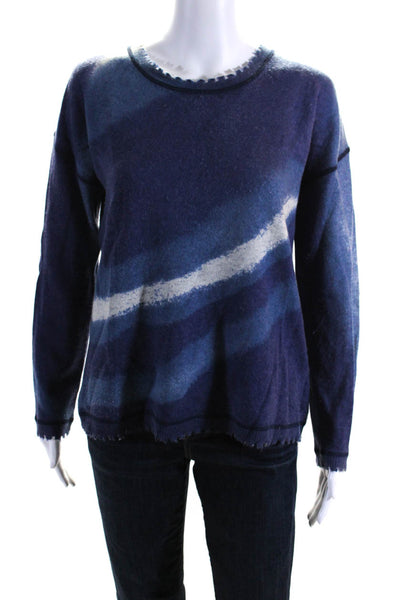 Lisa Todd Womens Wave Striped Crew Neck Sweater Blue Purple Wool Size Medium