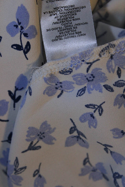 Ann Taylor Womens Floral Print Button Down Blouse White Blue Size Medium