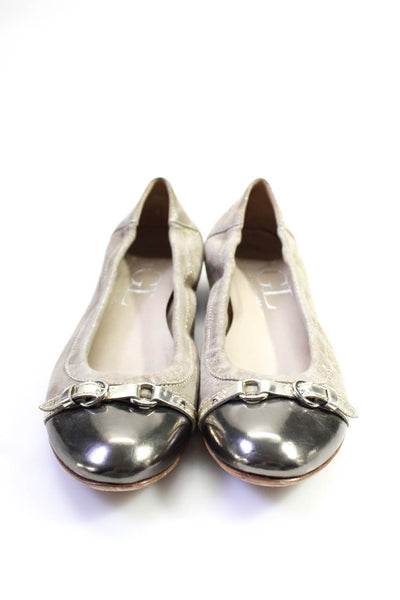 AGL Womens Metallic Cap Toe Buckle Suede Ballet Flats Silver Size 38.5 8.5