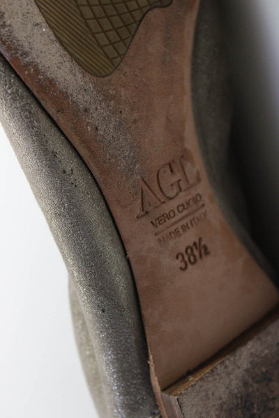 AGL Womens Metallic Cap Toe Buckle Suede Ballet Flats Silver Size 38.5 8.5