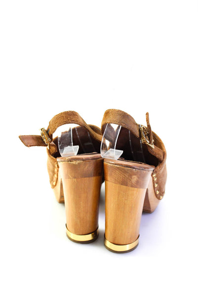 Tory Burch Women's Ankle Strap Platform Clogs Sandals Brown Size 7