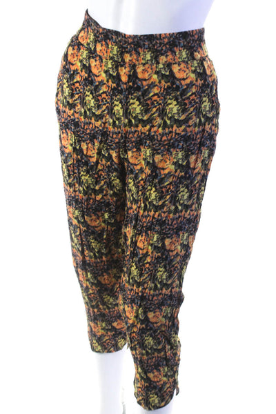 Sam & Lavi Womens Printed Crepe Mid Rise Slim Leg Crop Pants Yellow Orange Large